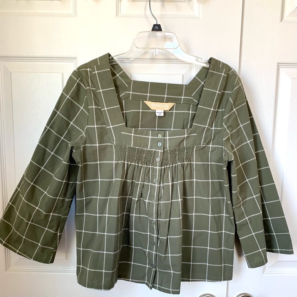 Dark Green and White Striped Top